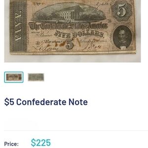 Vintage Confederate Five Dollar Note